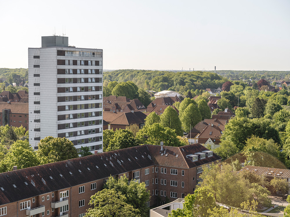 Vue over OUH med blandet arkitektur